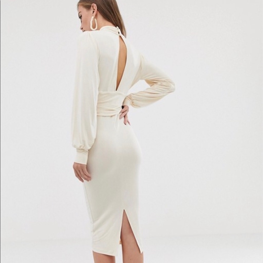 ASOS Design slinky keyhole ruched waist midi dress